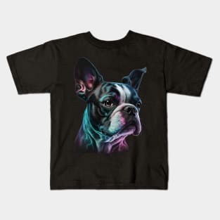 Neon Boston Terrier Dog Kids T-Shirt